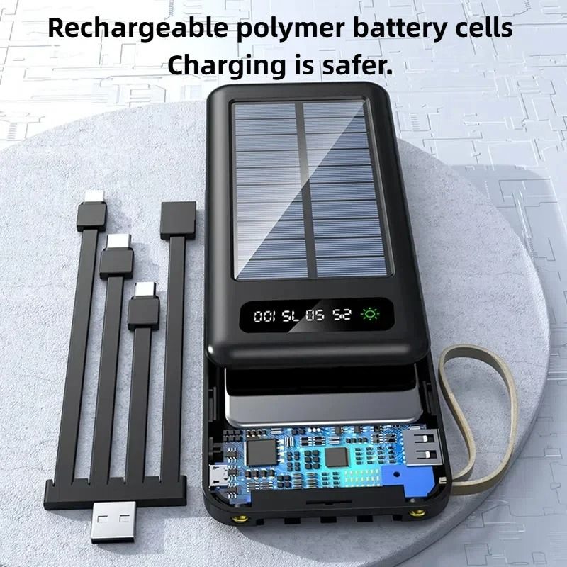 OnePlus 50000mAh Solar Power Bank | High-Capacity Fast Charging Battery with 4 Integrated Cables