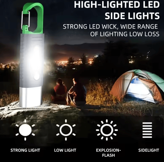 High Power Mini LED Flashlight with Telescopic Zoom and Side Lights for Outdoor Camping