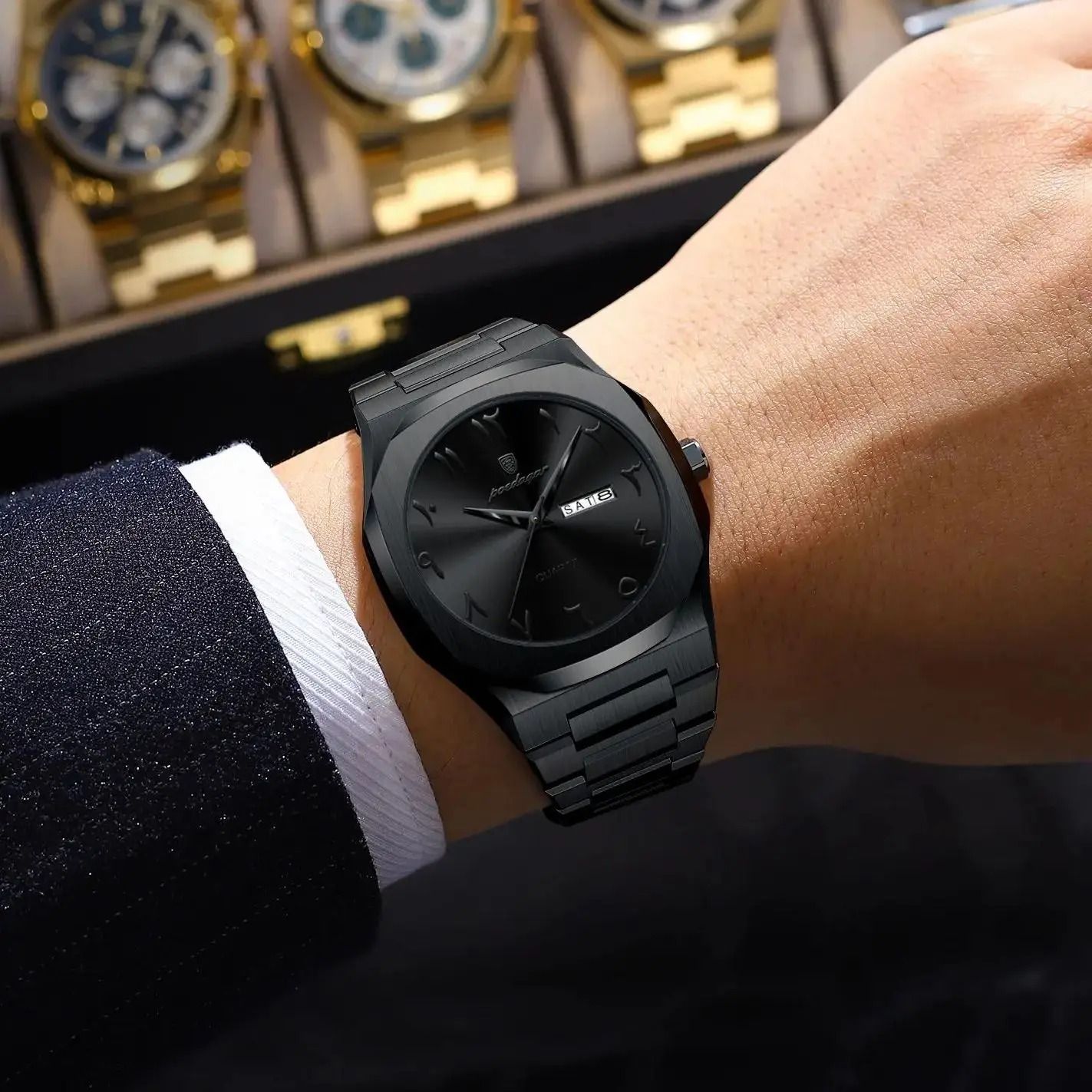 Mens Military Style Watch with Weekday Calendar and Waterproof Design