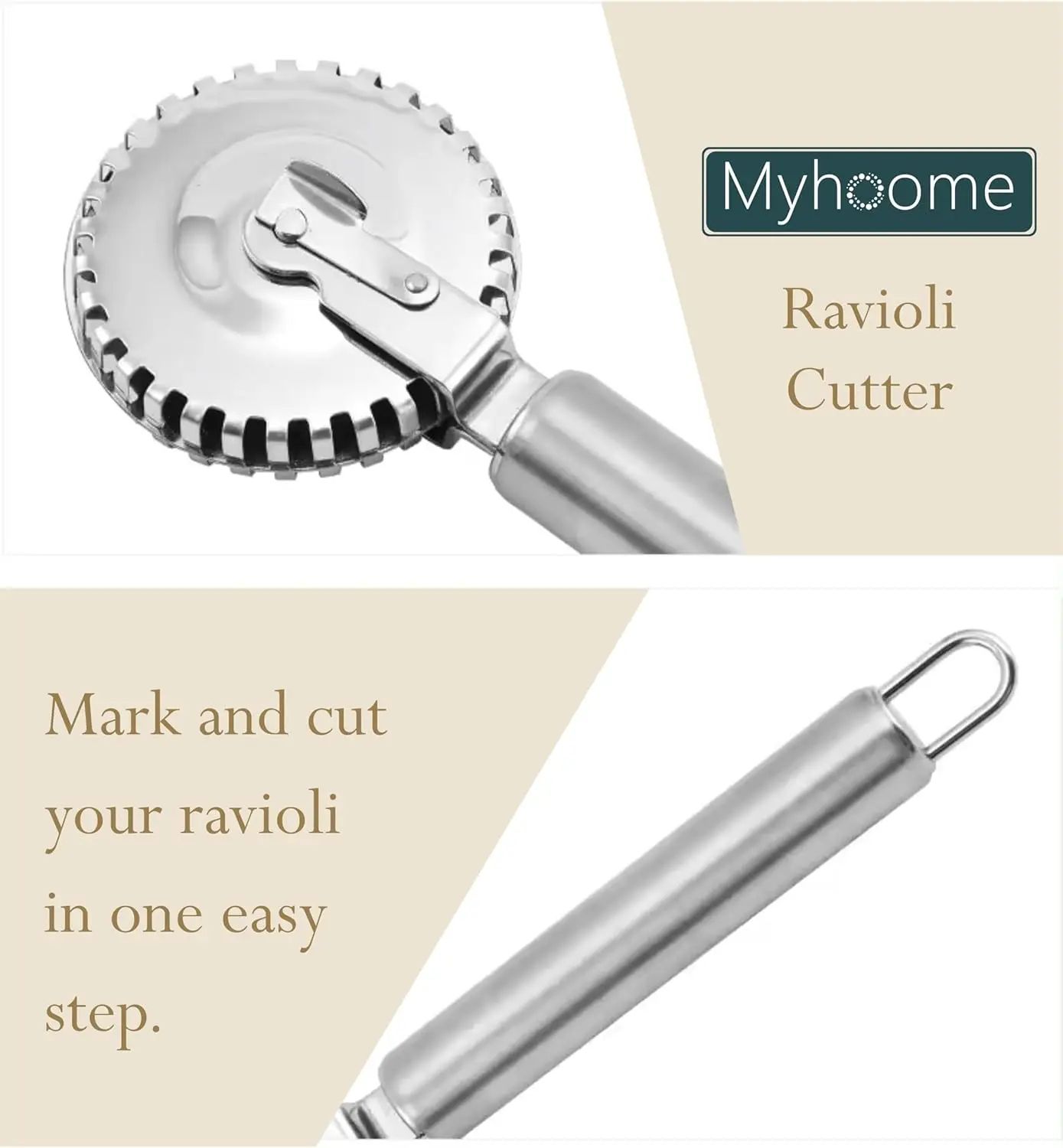 Stainless Steel Fluted Pasta Dough Crimper and Ravioli Cutter