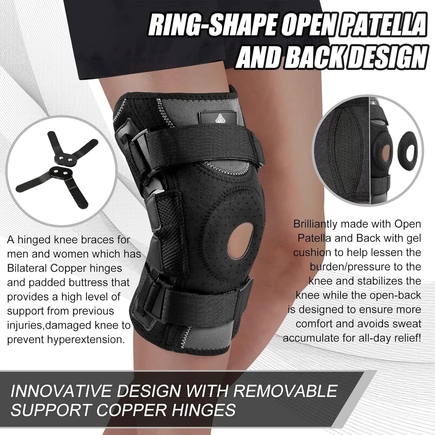Professional Hinged Knee Support Brace with Gel Pad and Side Stabilizers