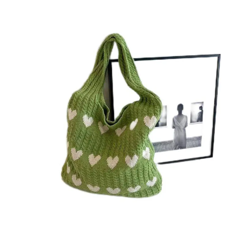 Summer Women's Handmade Knitted Bag Woolen Underarm Shoulder Love Bag