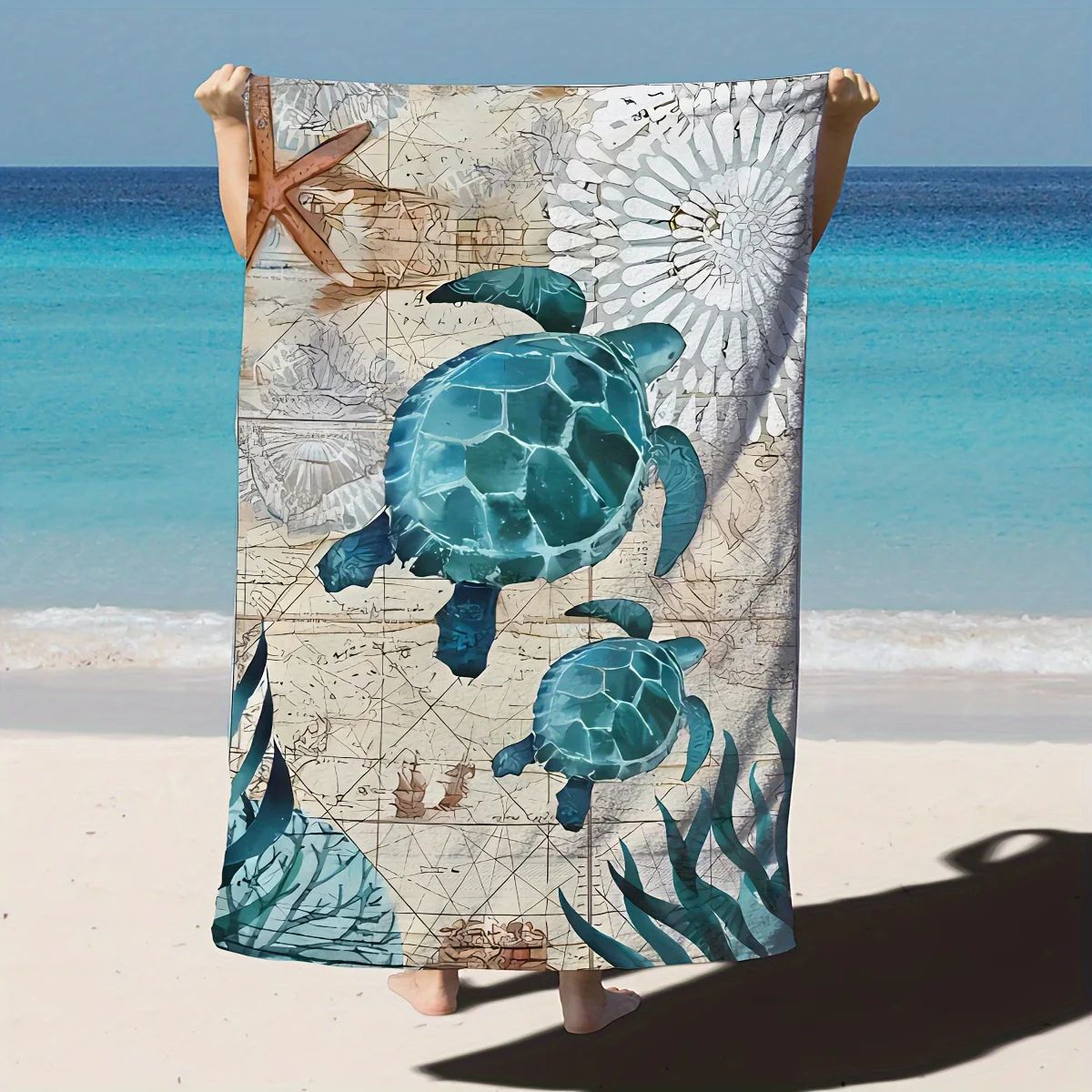 Turtle Print Quick Dry Beach Towel Sand Resistant Oversized Travel Towel