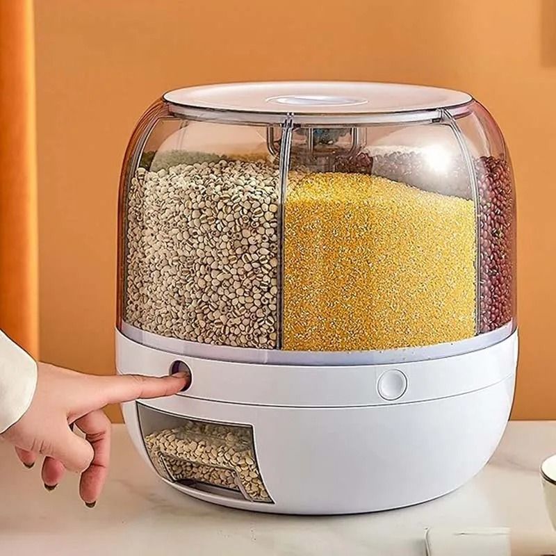 Nexus Grain Carousel | 360 Rotating 6-Compartment Automatic Dispenser | Executive Studio & Culinary Sanctuary Decor