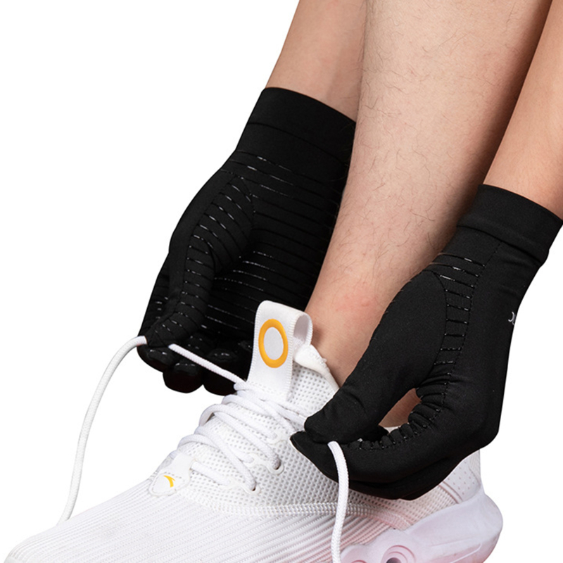 Black Hand Gloves Hand Wrist Support, Non Slip Unisex Gloves Finger Joint Wrist Pain Relief, Copper Compression Gloves