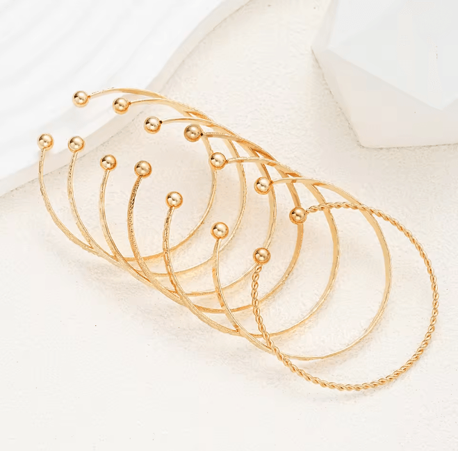 GoldPunk Heart Bracelet Set Womens Street Style Bangles