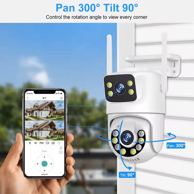 Wireless CCTV Security Camera System with Dual Lens Cameras and 8CH NVR