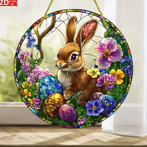SpringGlow Easter Bunny Acrylic Window Hanging – Floral Egg Decor Ornament