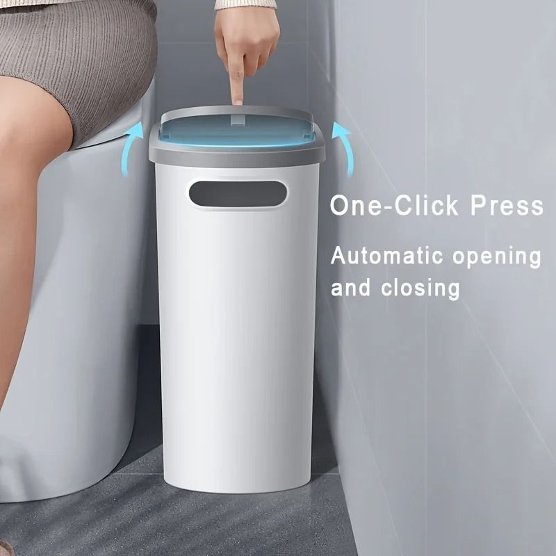 Slim 10L Press Lid Bathroom Trash Can with Lid for Kitchen Bedroom Gap Storage Waste Bin with Space Saving Design