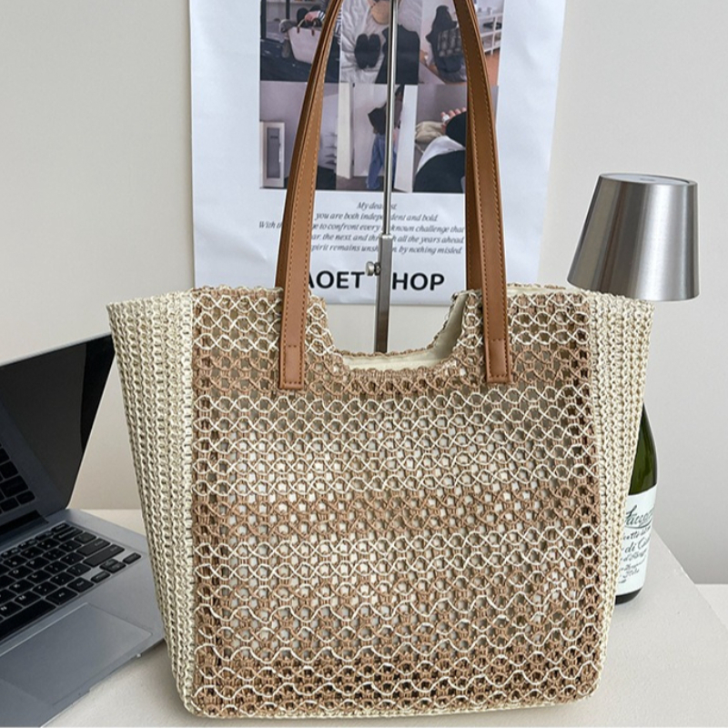 Fashionable Paper Rope Crossbody Bag Hollow Out Casual and Versatile Shoulder Bag for Women