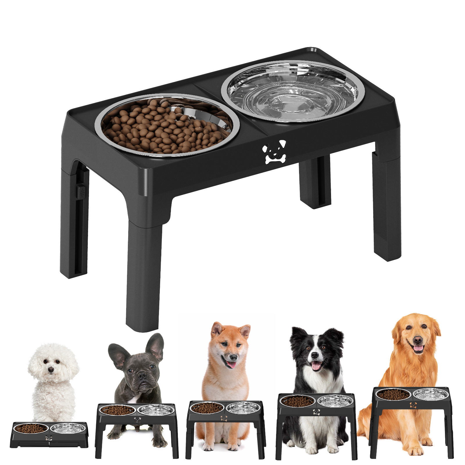 Elevated Non-Slip Dog Bowls with Foldable Stand & Stainless Steel Bowls