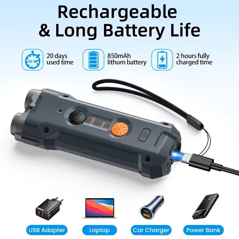 Ultrasonic Dog Repeller with LED Flashlight and Anti-Barking Deterrent