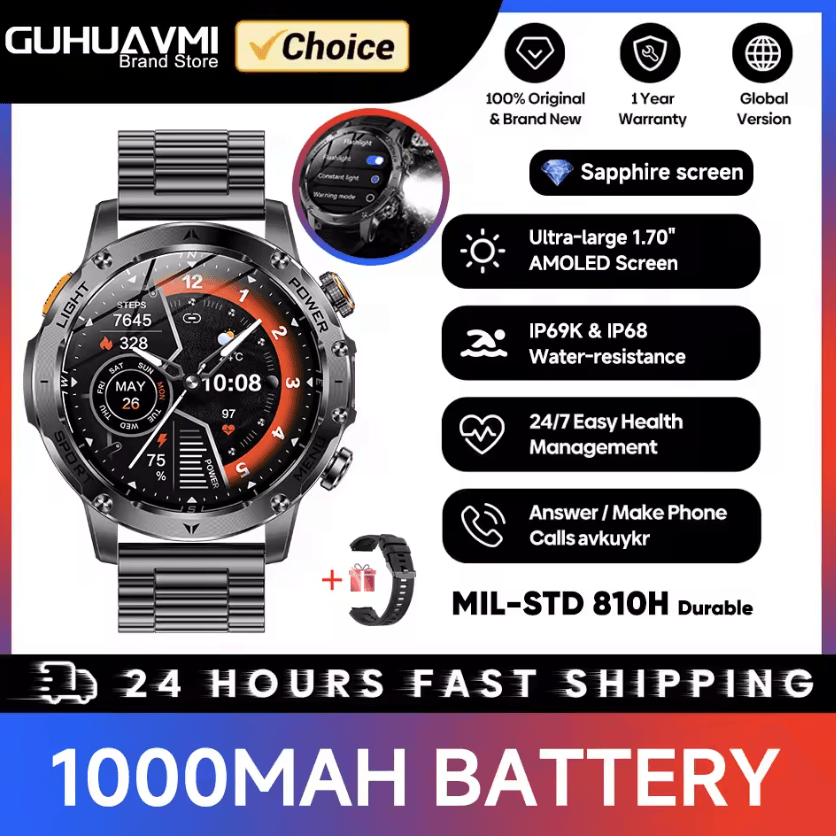 TitanX Military GPS Smartwatch with 1000mAh Battery & AMOLED Display