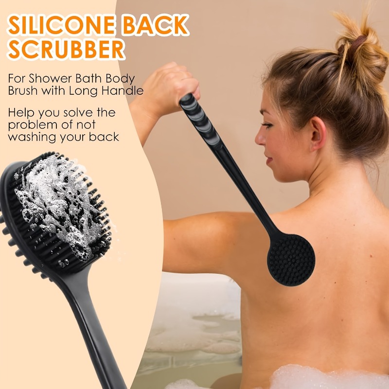 Silicone Bath Brush Set – Long Handle, Exfoliating Massage Brushes for Body, Back, and Face