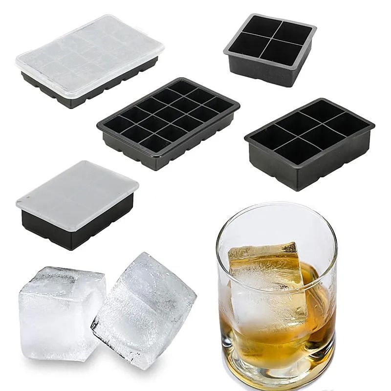 Large Silicone Ice Cube Tray Mold for Jumbo Square Ice Cubes