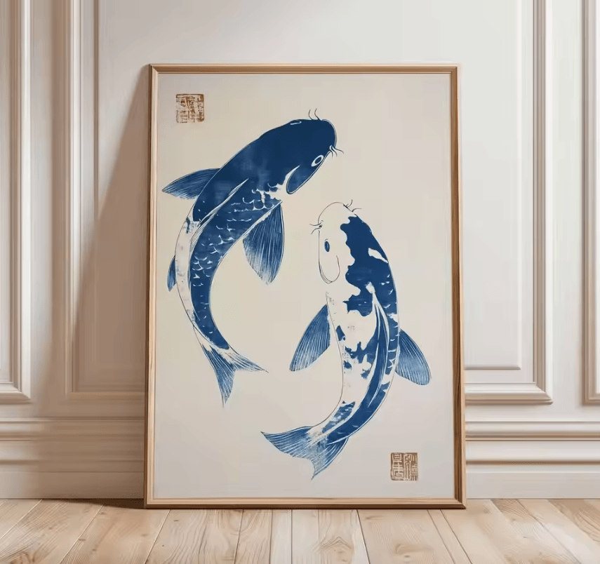 Japanese Crane Ukiyo-e Wall Art Poster – Vintage Red Sun Oriental Decor