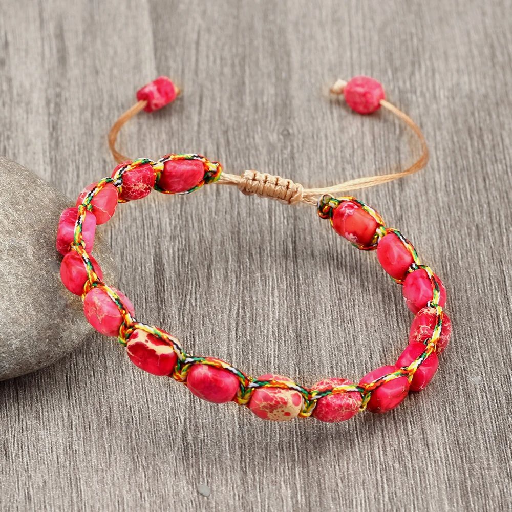 Bohemian Natural Stone Bracelet – Adjustable Braided Handmade Gemstone Wristband