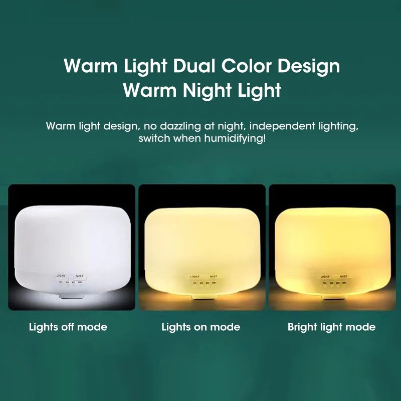 500ml Cool Mist Humidifier & Essential Oil Diffuser with Night Light (USB Ultrasonic, 6H Timer)