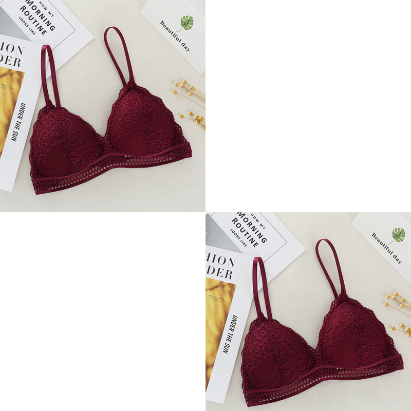 French Lace Women Bralette Soft Deep V Brassiere, No Steel Ring Beauty Back Bra, Girls Triangle Cup Padded Underwear
