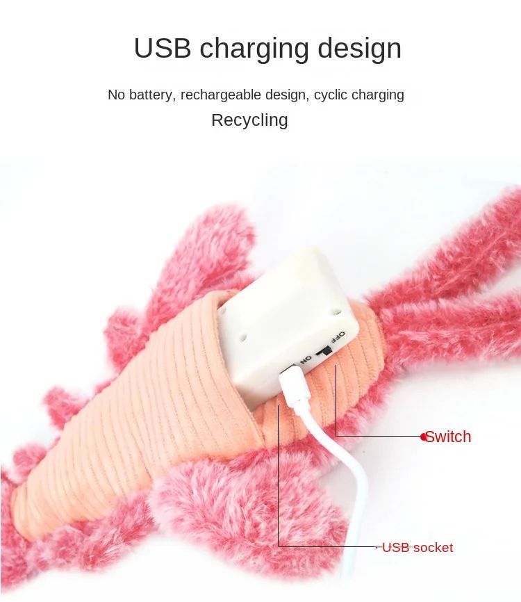 Electric Lobster Cat Toy USB Rechargeable Jumping Shrimp Plush Interactive Pet Toy