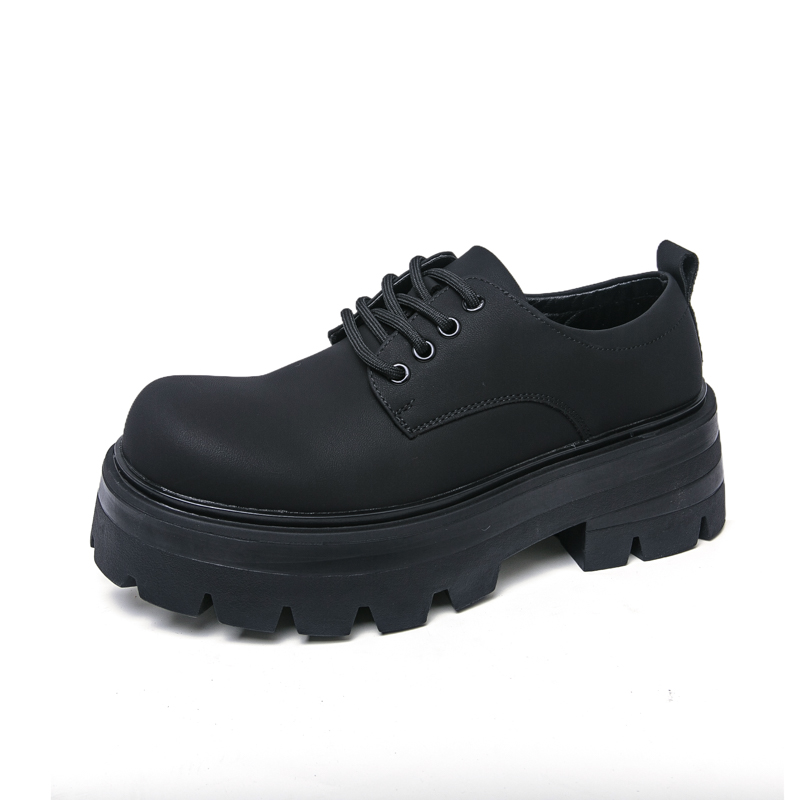 Korean Men Harajuku Style Leather Shoes, Thick Platform Streetwear Casual Loafers, Metal Wedding Shoes for Men