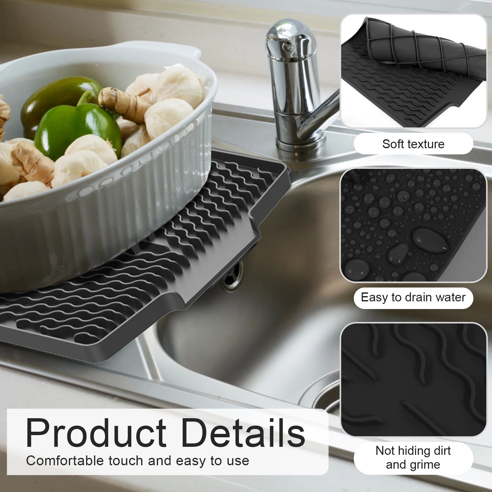 Silicone Dish Drying Mat Heat Resistant Non Slip Kitchen Counter Drying Pad