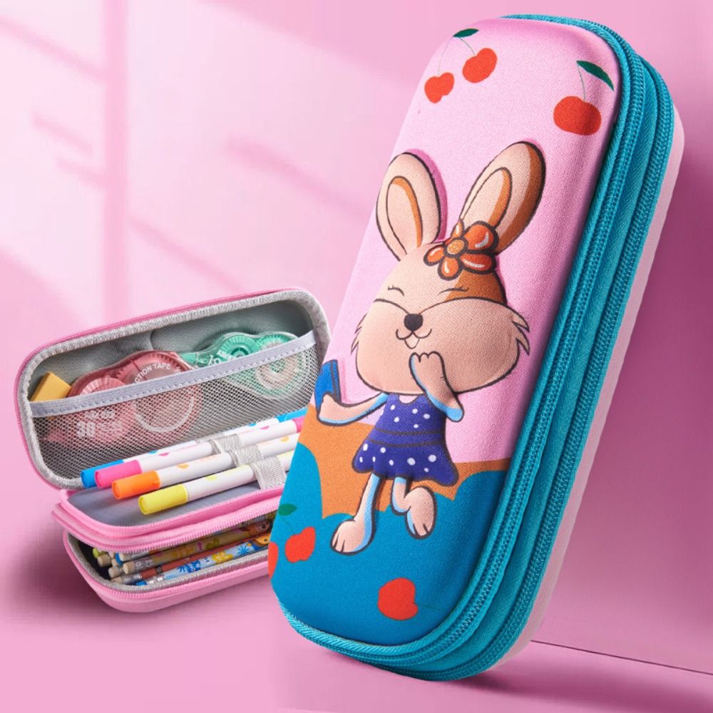 Cartoon Waterproof EVA Double-Layer Large Capacity Pencil Case for Kids and Students
