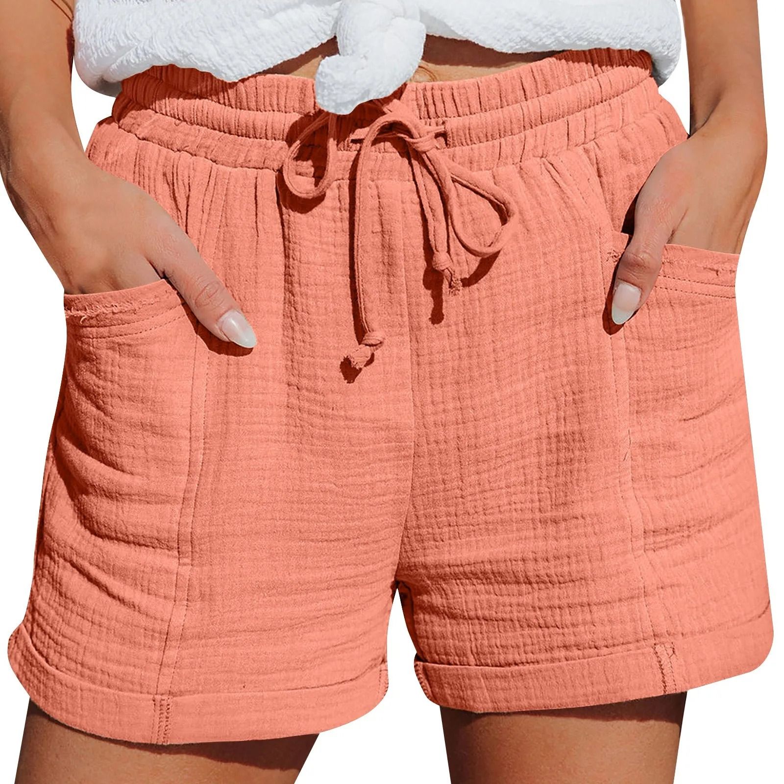 Womens Casual High Waisted Pleated Wide Leg Shorts with Loose Cuffs