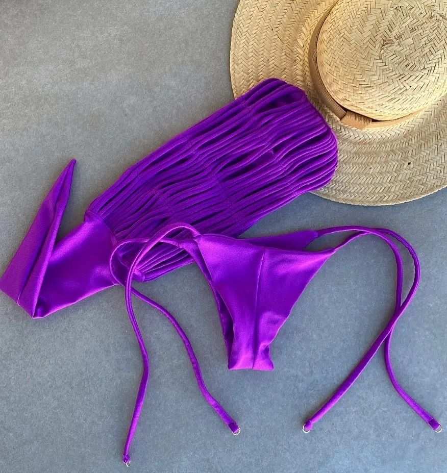 Bandage Stripe Brazilian Bikini – Sexy Lace-Up Two-Piece Swimwear