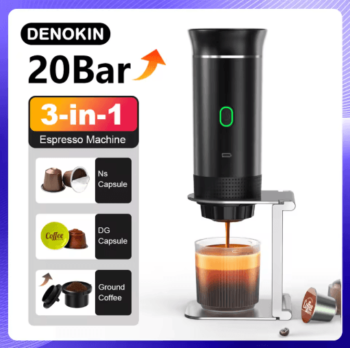BrewGo 3-in-1 Portable Espresso Machine Wireless Travel Coffee Maker for Car Camping & Home