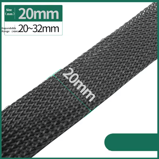 Black PET Braided Cable Sleeving Expandable Wire Protection Sleeve 4 to 25mm 1 yo 50m