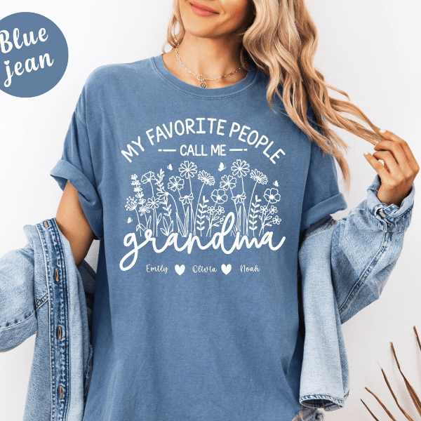 Custom Grandma Shirt With Names Wildflowers Comfort Colors Gift Tee