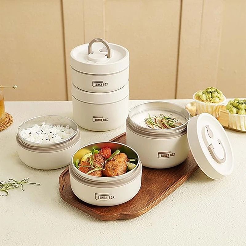 Portable Insulated Lunch Container Set with 3 Stackable Food Boxes for Adults and Kids
