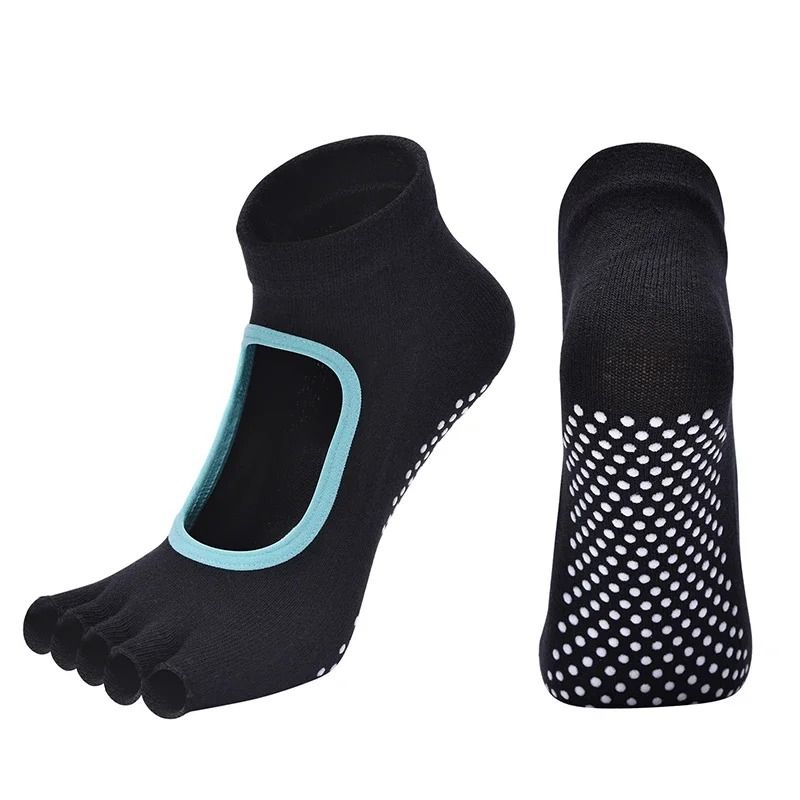 Women Cotton Yoga Backless Five Toe Socks Anti Slip Silicone Pilates Gym Ballet Dance Socks
