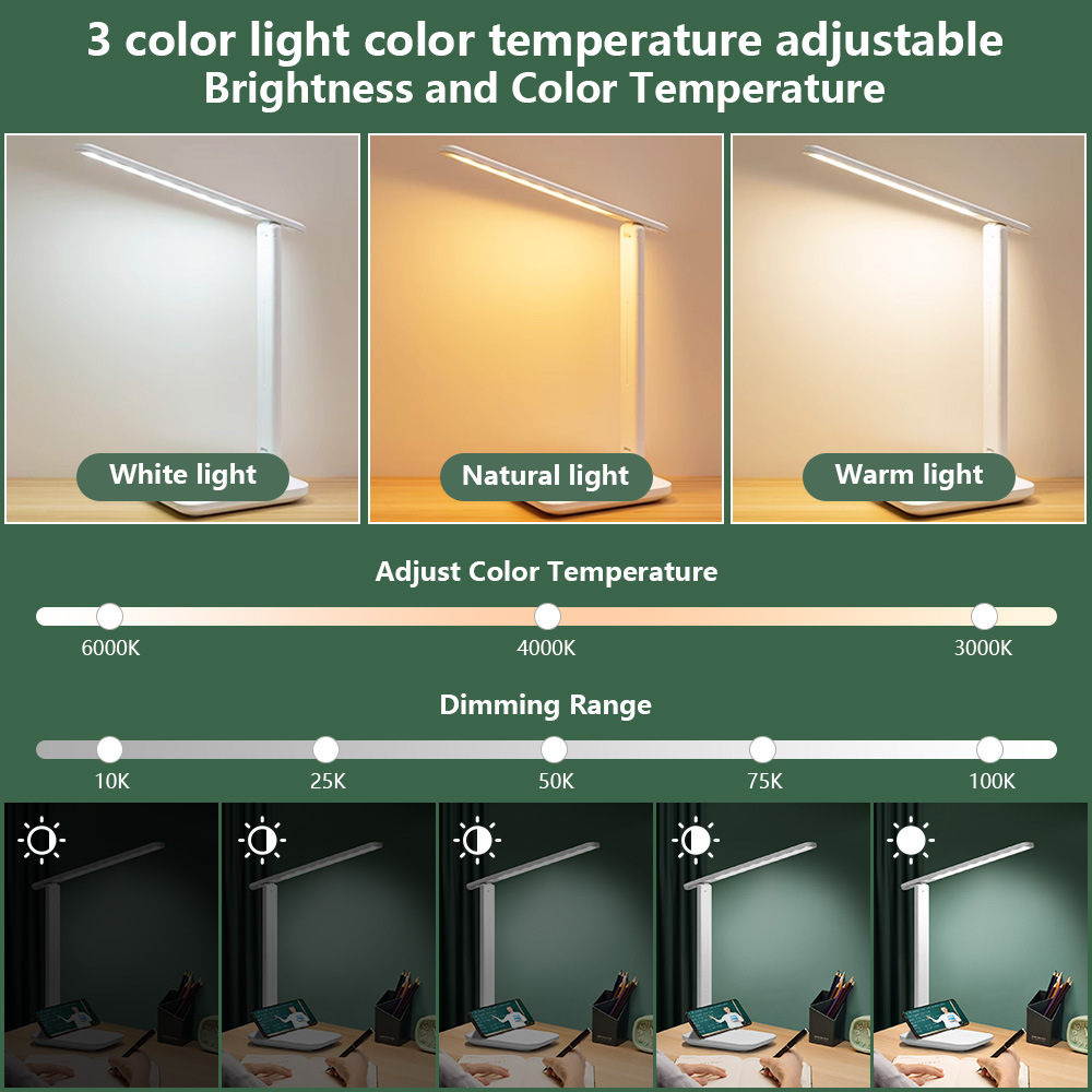 USB Rechargeable LED Desk Lamp with Dual Heads Touch Control, Eye Protection, Brightness Modes