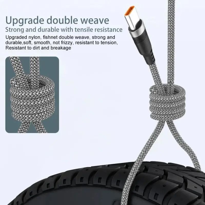 Extra Long USB C Fast Charging Cable Nylon Braided 6A Data Wire
