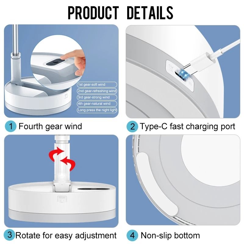 P10 10800mAh Folding Portable Fan USB Rechargeable Desk Floor Fan