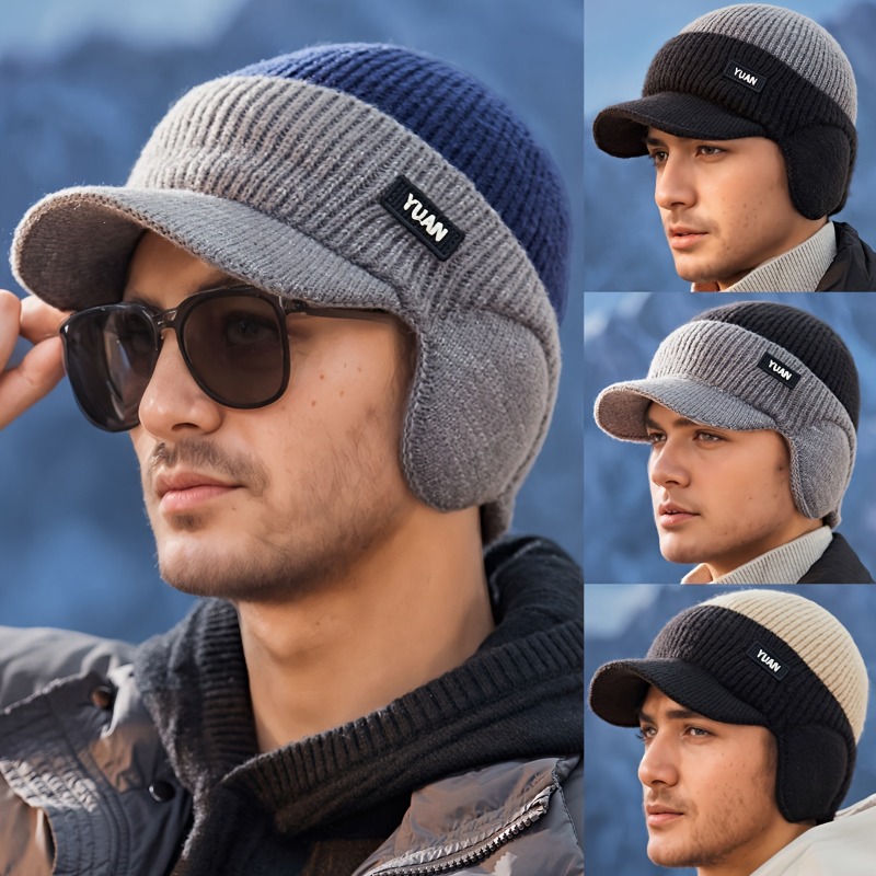 Fashionable Dad Hat with Ear Protection | Dual-Tone Knit Baseball Cap for Outdoor Activities.