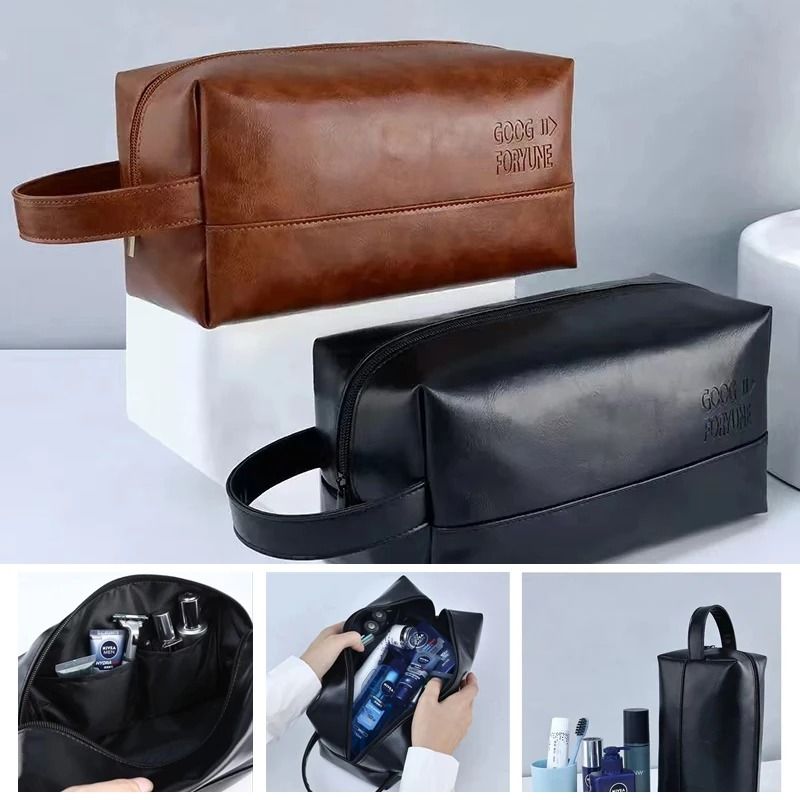 Mens Business PU Leather Travel Toiletry Bag