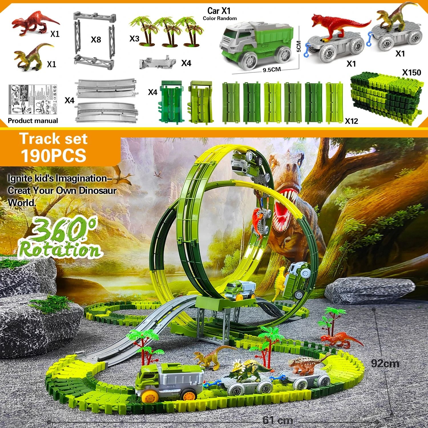 Magic Dinosaur Climbing Track Train Playset for Kids