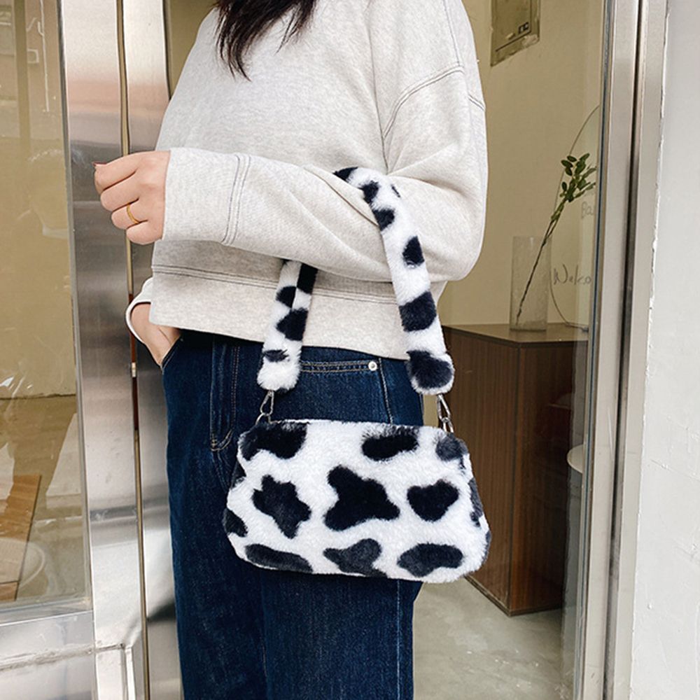 Autumn Winter Women's Shoulder Bag, Animal Print Leopard Plush, Messenger Crossbody Underarm Bag