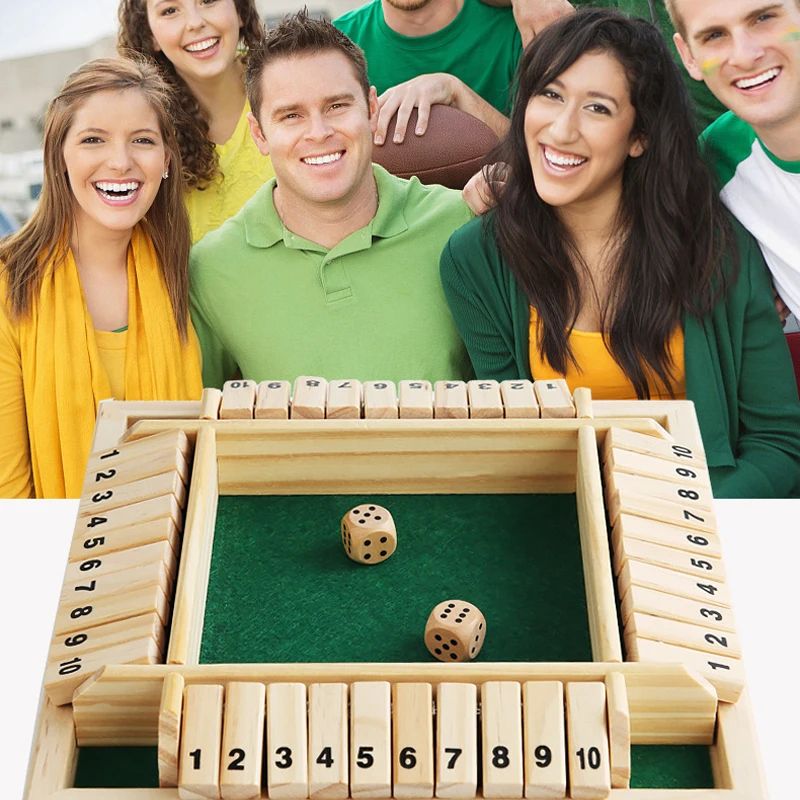 Classic Wooden Shut The Box Board Game for 4 Players – Family Dice Pub Game Set