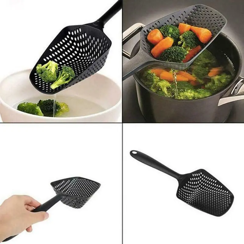 Plastic Strainer Scoop Colander – Multi-functional Kitchen Spoon for Draining Vegetables, Pasta & More