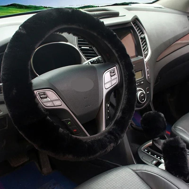 Plush Super Thick Steering Wheel Handbrake And Gearshift Cover Set