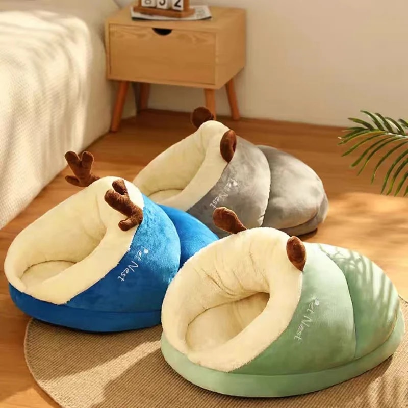 Cozy Small Dog Kennel Bed: Breathable & Cute, Slippers Shape, Cat Sleep Bag, Washable