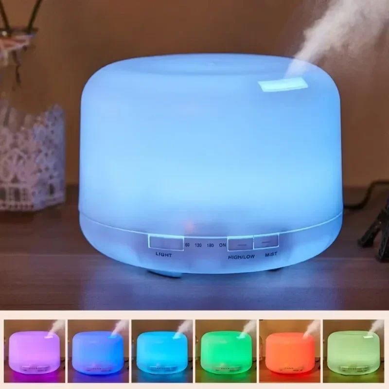 500ml Wood Grain Essential Oil Diffuser & Ultrasonic Cool Mist Humidifier with 7-Color Night Light