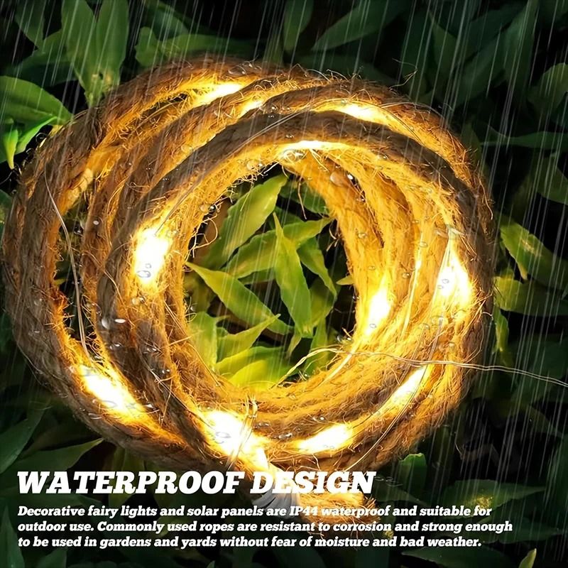 Retro Hemp Rope Solar String Light 7 Meter 50 LED Outdoor Garden Patio Decorative Lamp