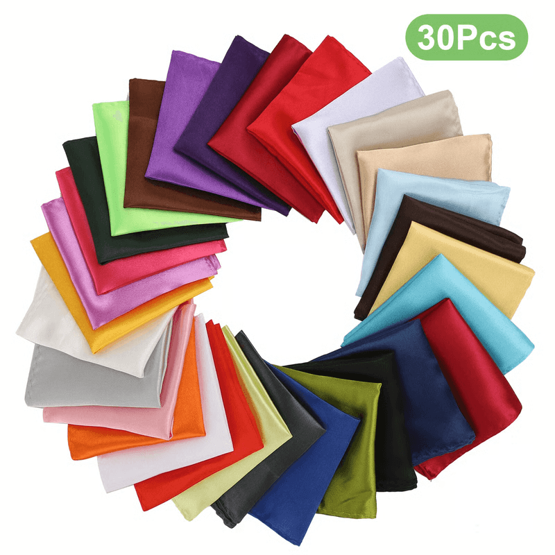 30 Pcs Men's Satin Silk Pocket Squares Set for Weddings, Tuxedos and Formal Suits