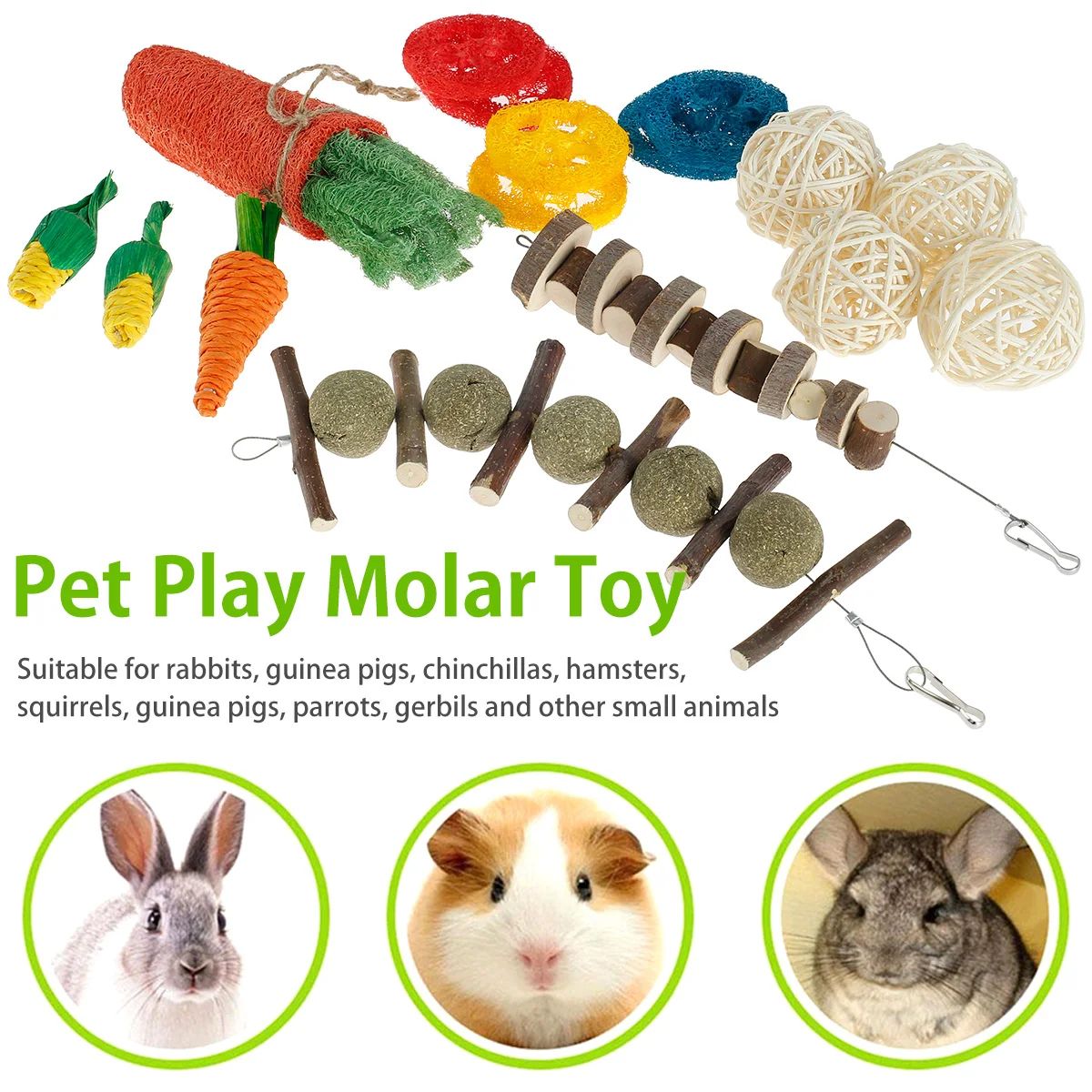 Natural Wooden Small Pet Chew Toy Set