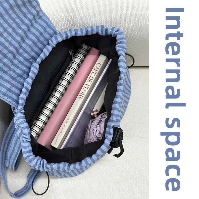 Lightweight Checkered Nylon Drawstring Backpack